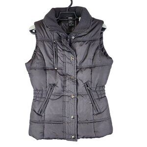 Womens Vanity Black Full Zip & Button Puffer Vest Jacket Polyester Size S
